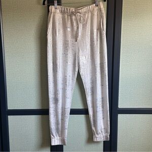 Oober Swank Silky White Metallic Drawstring Jogger Pants, NWOT, Size M